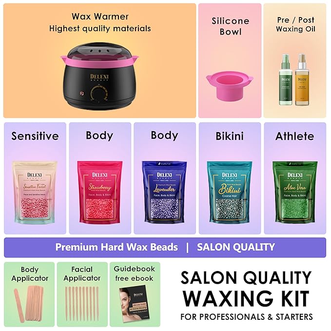 Premium Waxing Kit for Sensitive Skin – Painless Hard Wax Beads, Safe Wax Warmer, Pre/Post Care Spray, Salon-Grade Results at Home for Face, Bikini, Brazilian & Full Body