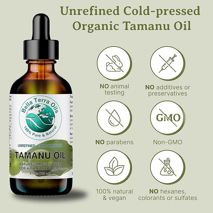 Bella Terra Oils - Organic Tamanu Oil 16 oz - Harness the Power of Nature, Infused with Stearic Acid & Calophyllolide, Perfect Choice for Luxurious Skin Nourishment