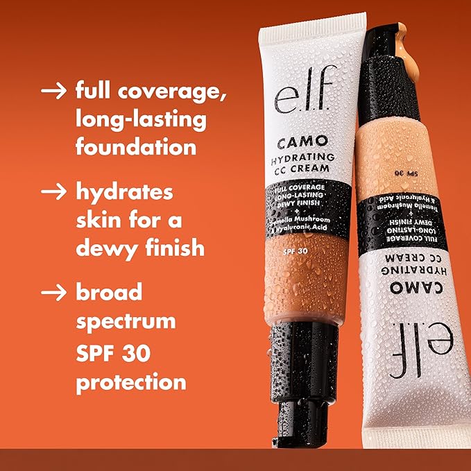 e.l.f. Hydrating Camo CC Cream, SPF 30, Color Correcting Full Coverage Foundation For A Dewy Finish, Vegan & Cruelty-Free, Deep 530 W
