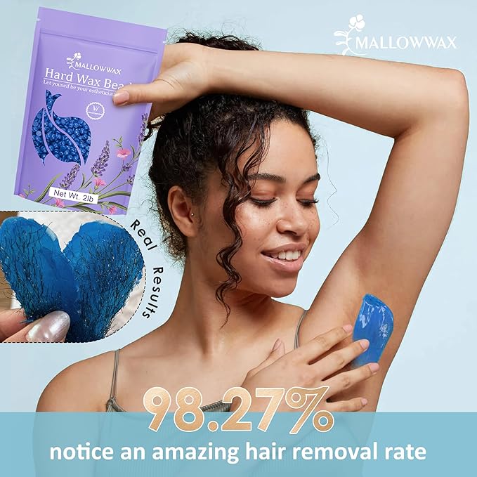 Hard Wax Beads, 2LB Blue Wax for Full-Body Hair, Strong Grip for Thick Hair Removal, Waxing for Legs, Arms, Chest & Back, No Strips Needed, Easy to Use at Home or Salon
