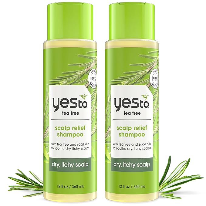 Yes To Tea Tree Scalp Relief Shampoo, pH Balancing Formula To Calm Dry Itchy Scalp While Moisturizing & Nourishing Hair, With Tea Tree & Sage Oil, Natural, Vegan & Cruelty Free, 12 Fl Oz 2PK