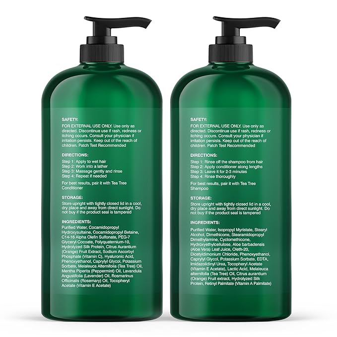 Botanic Hearth Tea Tree Shampoo And Conditioner Set | With 100% Pure Tea Tree Oil, For Itchy And Dry Scalp, Sulfate/Paraben Free | For Men And Women | 16 Fl Oz Each