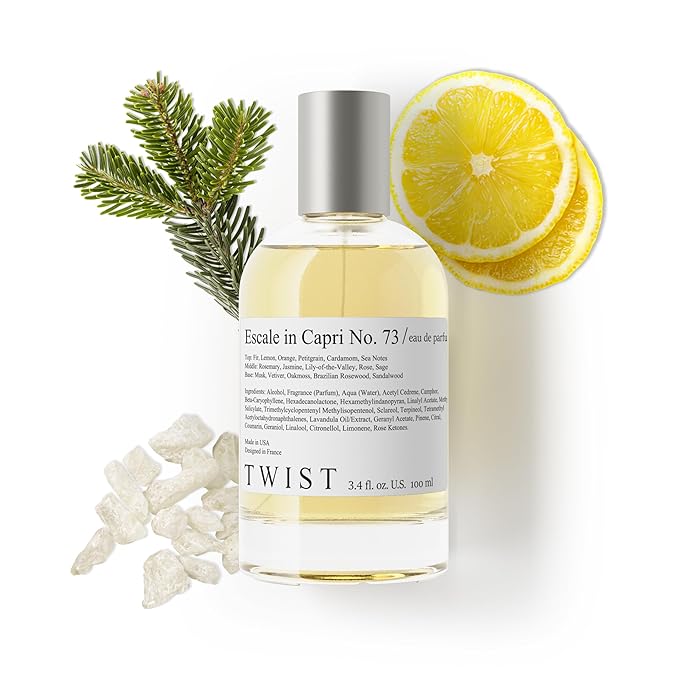Twist Escale in Capri No. 73 - Inspired by AF Fierce, Long-Lasting Eau De Parfum for Men, Fresh Citrus & Woody Fragrance, Paraben-Free, Vegan, Clean Ingredients – Spray 100 ml | 3.4 fl. oz.