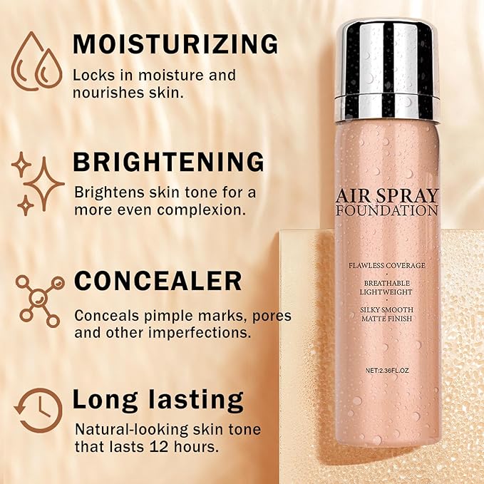 Airbrush Foundation Makeup Spray Full Coverage Foundation for Mature Skin,Long-lasting Airbrush Flawless Setting Spray,Waterproof Foundation for Smooth Radiant Skin (05 Light)