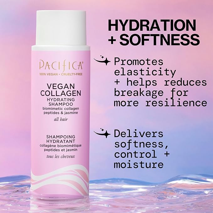 Pacifica Vegan Collagen Hydrating Hair Shampoo -w/Avocado Oil, Vitamin B5 - Adds Shine & Restores -for Dry & Damaged Hair - Sulfate Free Natural Clean Beauty Vegan & Cruelty-Free Dermatologist Tested