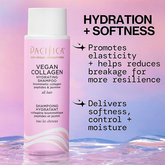 Pacifica Vegan Collagen Hydrating Hair Shampoo -w/Avocado Oil, Vitamin B5 - Adds Shine & Restores -for Dry & Damaged Hair - Sulfate Free Natural Clean Beauty Vegan & Cruelty-Free Dermatologist Tested
