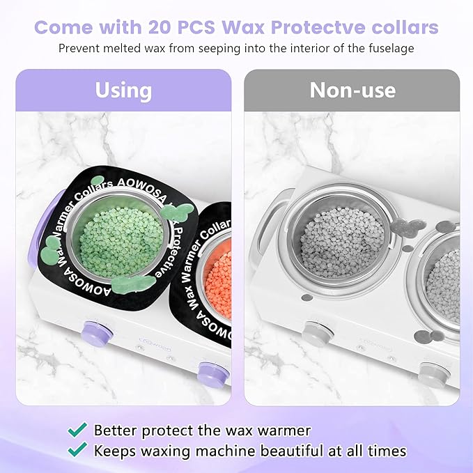 Professional Waxing Kit Wax Warmer Double Pot Wax Heater Machine for Hair Removal, Large Waxing Pot for Spa Salon Beauty Esthetician Home, with Non-Stick Easy Clean Pot, 50 Sticks & 20 Collar, White