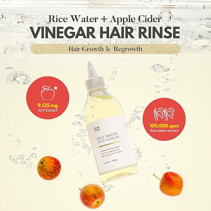 mimosu Apple Cider Vinegar Hair Rinse with Rice Water 10fl.oz, Hair Growth Cleansing Conditioner, Gentle Scalp Cleanser for Build Up, Glycolic Acid Dandruff Treatment