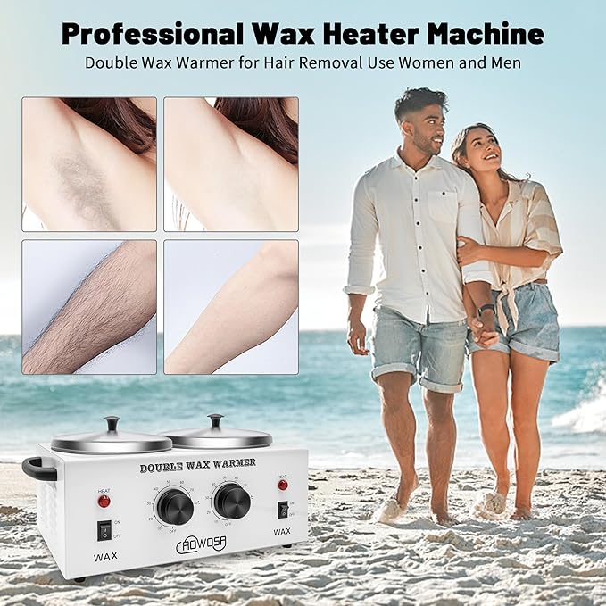 Double Professional Electric Wax Warmer with Dual Pots for Hair Removal, Paraffin Facial, Skin, and Body Spa - Adjustable Temperature, Includes 100 Wax Sticks