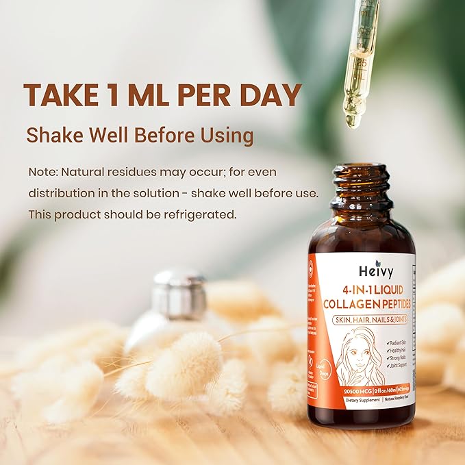 Liquid Collagen for Women, Liquid Biotin & Collagen for Radiant Skin, Hair Growth, Strong Nails, Joint Support, 20500 mcg 4-in-1 Collagen Drops, Advanced Absorption, Raspberry Flavor- 2 FL OZ