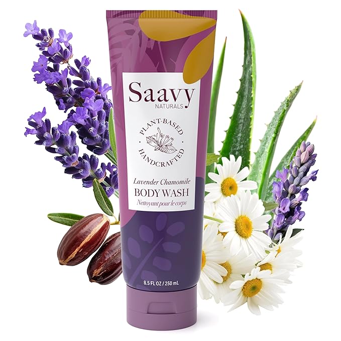 Body Wash Lavender Chamomile Saavy Naturals - Plant-Based Ingredients - Made In USA - Sensitive Skin Body Wash - Organic Formula With Coconut Oil,Shea Butter, And Aloe Vera - 8.5 Fl Oz