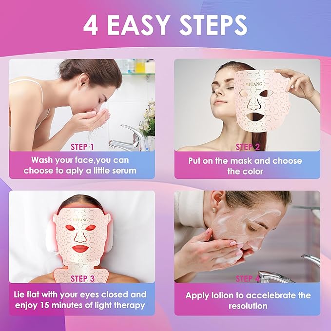 Red Light Therapy for Face and Neck, 7 Colors Led Light Therapy Silicone Facial Mask - Birthday, Christmas, Mothers Day, Valentines Day, Self Care Gifts for Her Women Mom Best Friend Wife (Pink)