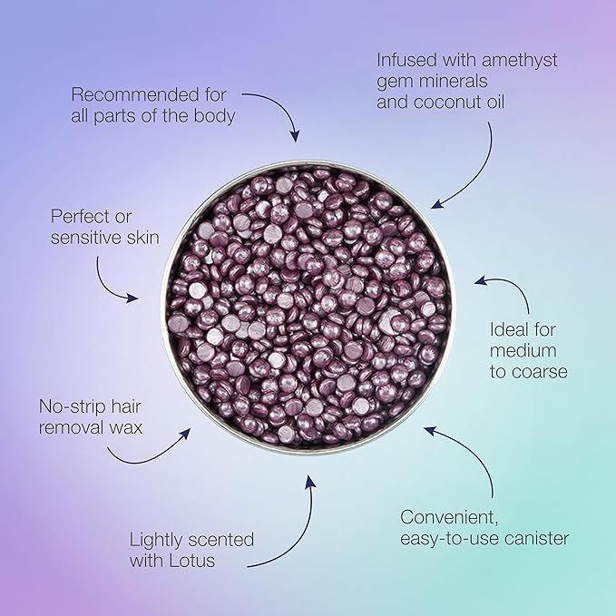 Satin Smooth Amethyst Crystal Flex Hard Wax Beads – Thin-Film Pebble Hard Wax for Sensitive Skin & Fine to Medium Hair, 23 oz