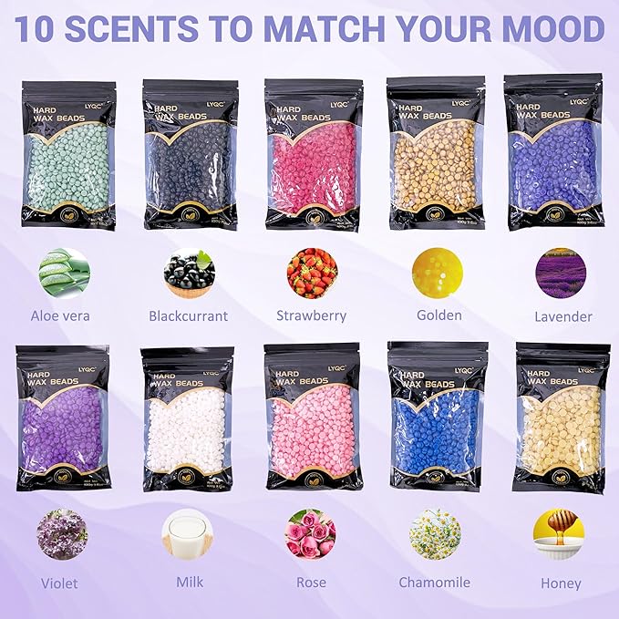 2.2lbs Hair Removal Wax Beads, Professional Hard Wax Beads 1000g, with 20 Applicators, Suitable for Full Body, Painless Gentle Wax Bead Hair Removal for Men and Women