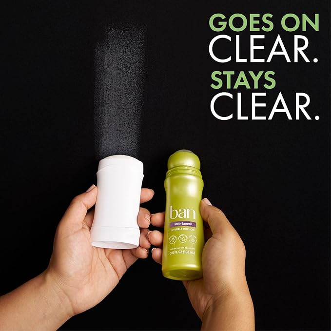 Ban Invisible Roll-on Antiperspirant Deodorant for Women and Men, 24-hour Underarm Odor & Sweat Protection, Satin Breeze, 3.5 Oz, Pack of 4