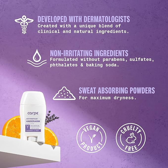 Carpe Underarm Antiperspirant Deodorant Advanced Sweat & Odor Protection Formula - Deodorant for Women & Men - Helps to Combat Excessive Sweating with Odor Control - Lavender Citrus (Pack of 2)