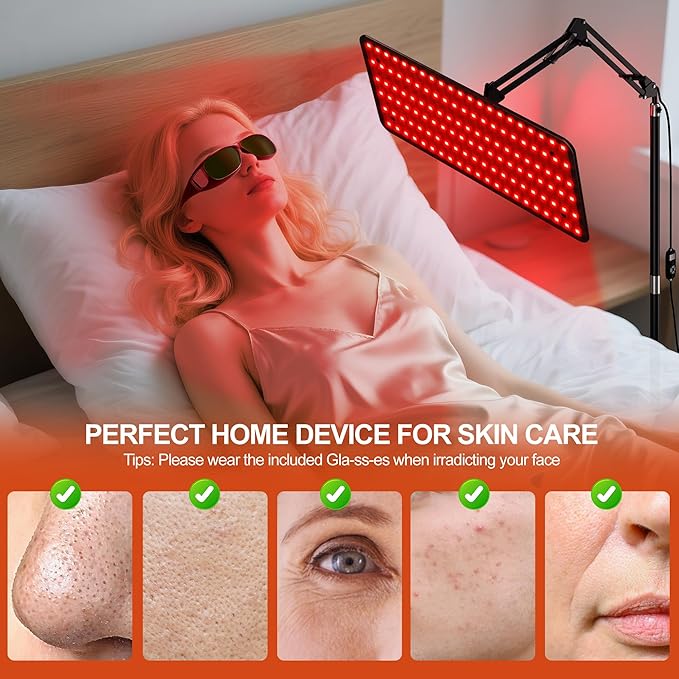 Morfone Red Light Therapy for Body & Face - Infrared Light Therapy Lamp 660nm, 850nm, 940nm Tri-Wavelength LED Beads Panel with Height Adjustable Stand for Home Use, Gift for Women Girls