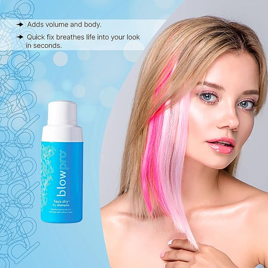 blowPro Faux Dry, Dry Shampoo Powder, Removes Excess Oil & Product Buildup w/o Water, No crunchy Residue, Creates Volume, Protein blend adds Shine and Resilience, Pouf Technology Travel Size 1.7oz