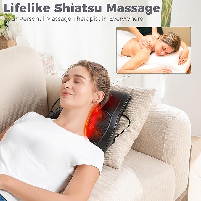 Neck and Back Massager for Pain Relief Deep Tissue with Heat, Shiatsu Shoulder Massager with Bi-Directional Rotating Head for Neck, Back, Shoulders, and Legs