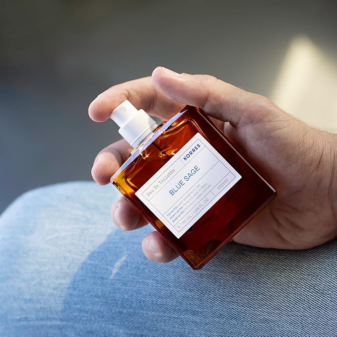 KORRES Eau de Toilette, Blue Sage Fragrance Spray, Unisex Perfume with Mint, Lime & Grapefruit, Sage & Nutmeg Heart, Patchouli & Vetiver Base, Fougere-Citrus-Woody Aroma for Women and Men, 1.69 Fl Oz