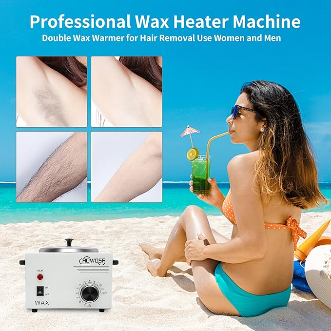 Single Professional Electric Wax Heater Machine for Hair Removal - Large Paraffin Pot with Adjustable Temperature, Facial Skin Body SPA Salon Equipment, 50 Wax Sticks Included