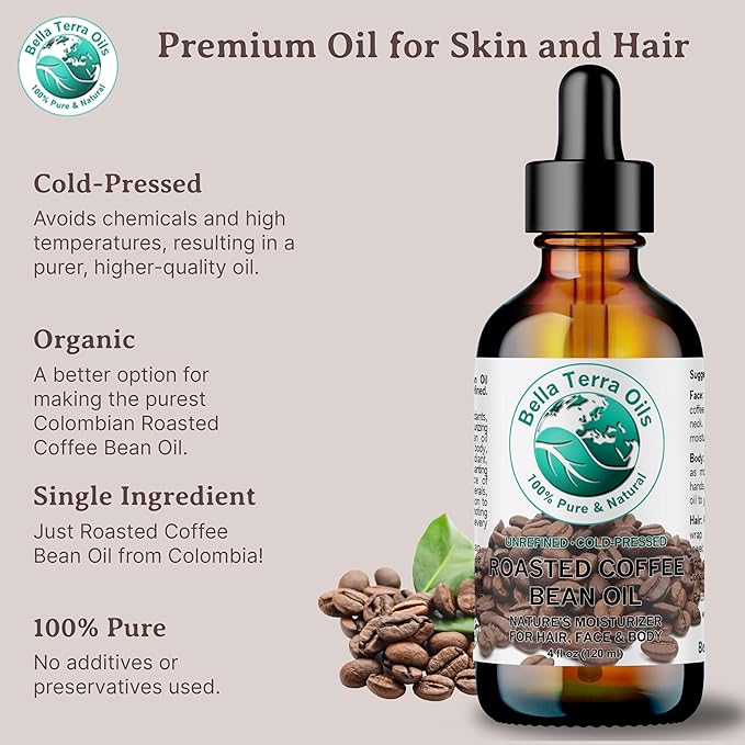 Bella Terra Oils Premium Roasted Coffee Bean Oil – 1 gallon, Carrier Oil, Aromatic, Antioxidant-Rich, for Skin & Hair Care