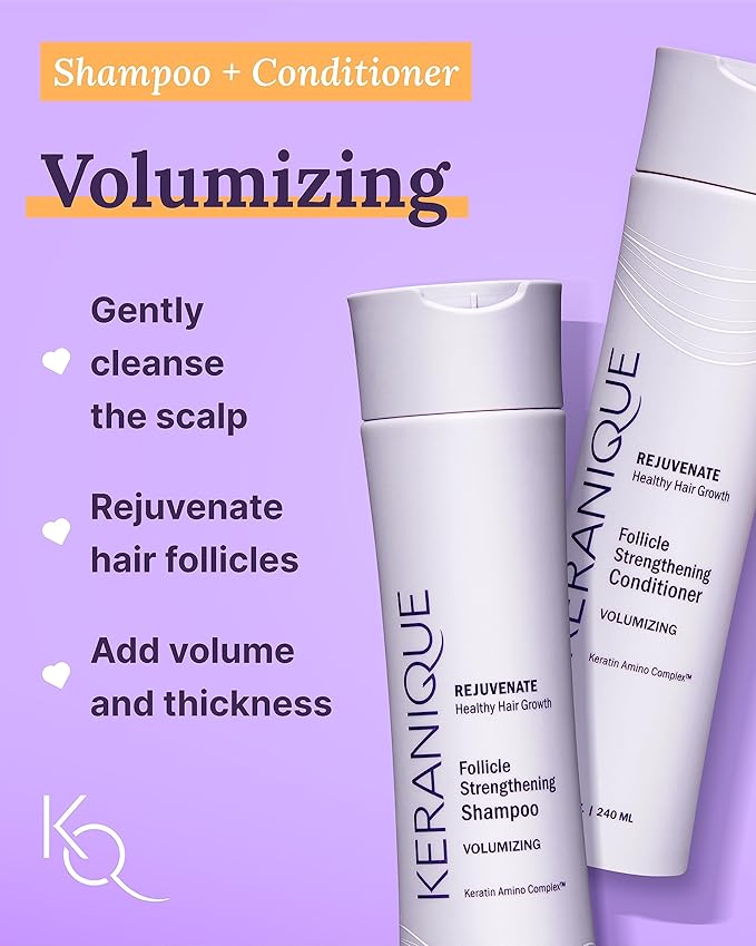 Keranique Hair Products Set for Thinning Hair - Volumizing Shampoo, Conditioner, Follicle Booster Serum, Spray for Fine Texture Boost, and Keratin Repair for Women