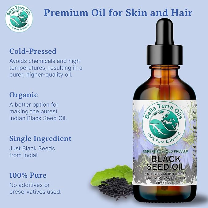 Bella Terra Oils Black Seed Oil – 1 gallon, Antioxidant-Rich, Enhances Skin Glow & Hair Luster