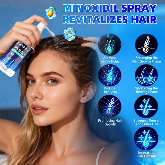 Minoxidil for Men and Women Hair Growth: 5% Minoxidil Spray Hair Regrowth Treatment Serum Stop Hair Thinning and Hair Loss For Stronger Thicker Longer Hair