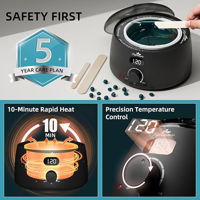 Lifestance L2 Digital Wax Warmer Machine - 500ml/14oz Fast-Heating for Hard Wax Beads, Hair Removal at Home, Professional for Brazilian, Bikini, Face, Body & Eyebrow