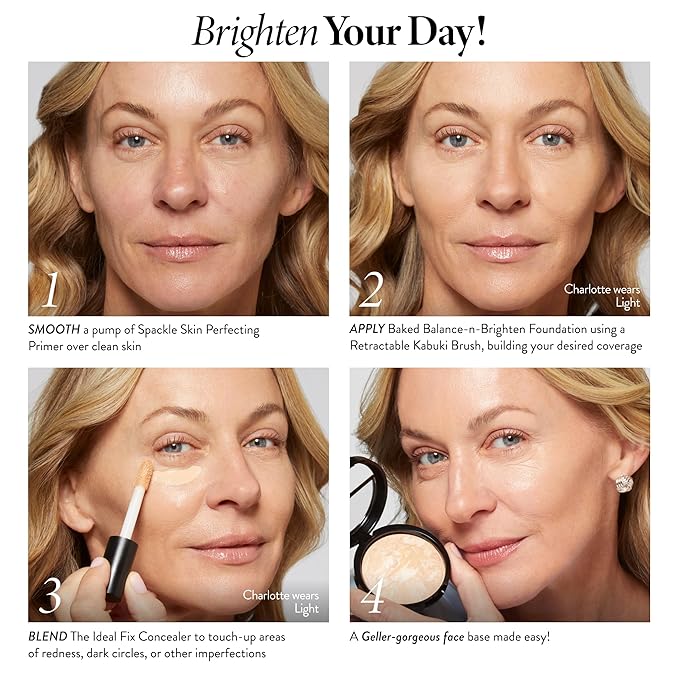 LAURA GELLER NEW YORK Award-Winning Baked Balance-n-Brighten Color Correcting Powder Foundation - Porcelain - Buildable Light to Medium Coverage - Demi-Matte Natural Finish