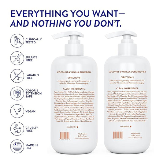 Routine Wellness 1 Liter Anti-Thinning Volumizing Shampoo and Conditioner Set for Thinning Hair & Hair Loss - Grow Your Confidence with Biotin & DHT Blockers - 1 Liter Coconut & Vanilla Set