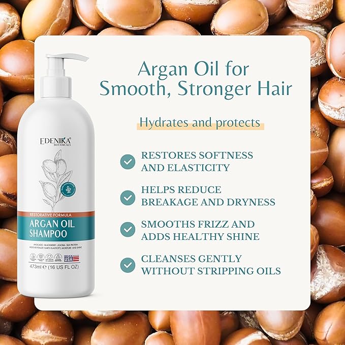 Moroccan Argan Oil Shampoo with Biotin | Repairs Treated, Dry & Damaged Hair, Deeply Hydrating & Nourishing, Paraben & Sulfate Free, Men & Women (16 fl oz Each)