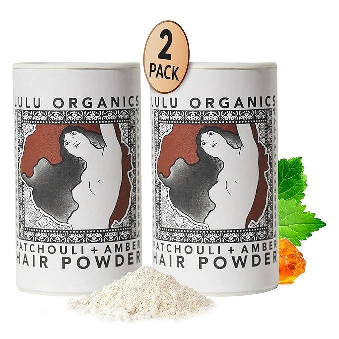 Non Aerosol Dry Shampoo Powder for Dark, Blonde and Oily Hair, All Natural Organic Hair and Body Powder, Paraben &Talc free No White Cast Synthetic Fragrance, Travel Size, Patchouli & Amber 2pack, 1oz
