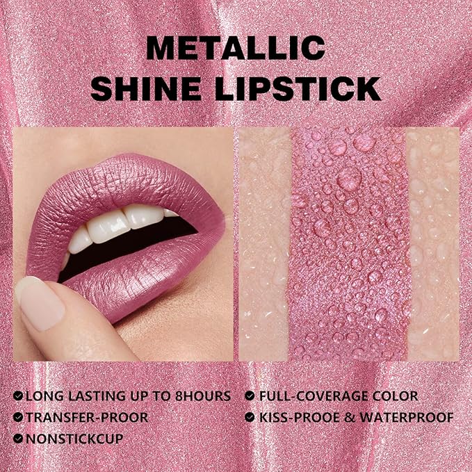 Metallic Liquid Lipstick Mauve Pink Purple – High Pigment Long-Lasting Waterproof Lip Gloss with Metallic Finish, Smudge-Proof, Non-Sticky, Comfortable Lip Makeup for Party & Daily Wear (Pure Joy)