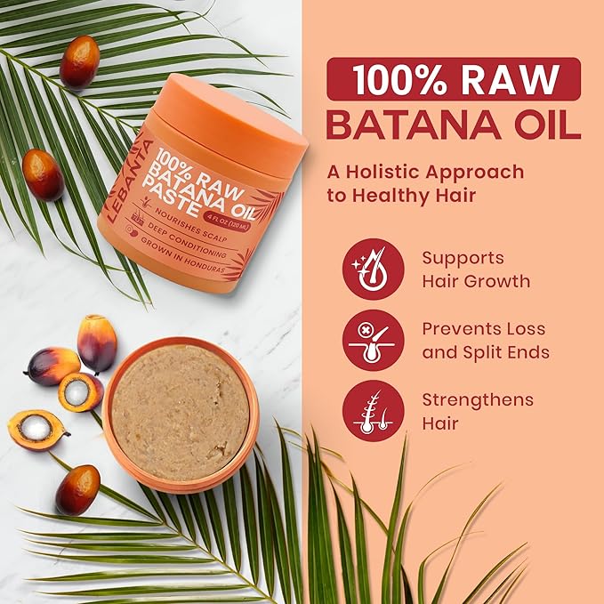 Raw Batana Oil for Hair Growth - 100% Pure, Organic 4oz Batana from Honduras for Thick and Strong Natural Hair - Dr. Sebi Unrefined Cold Pressed Cosmetic Scalp Mask for Men & Women (2 Pack)