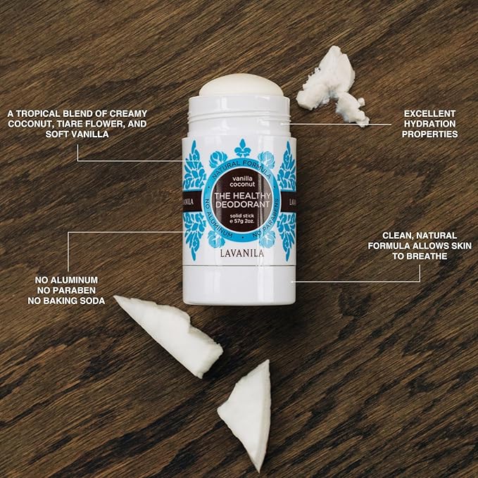 Lavanila Vanilla Coconut Deodorant for Women 2-Pack (2 Oz Each) - Natural Aluminum Free Solid Stick Deodorant, Made In USA, Vegan