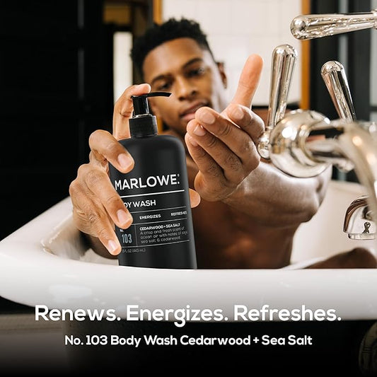 MARLOWE. No. 103 Body Wash 15 oz Pump, Cedarwood + Sea Salt, Energizing & Refreshing Shower Gel, Willow Bark & Green Tea Extracts, Cleanses, Moisturizes, Smooths & Nourishes, Fresh & Zesty Scent