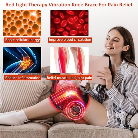 Red Light Therapy Knee Brace with Massager - Cordless 850nm Infrared Knee Therapy Devices with Timer for Pain Relief Relaxation, Vibration Heated Wrap, Gifts for Mom&Dad