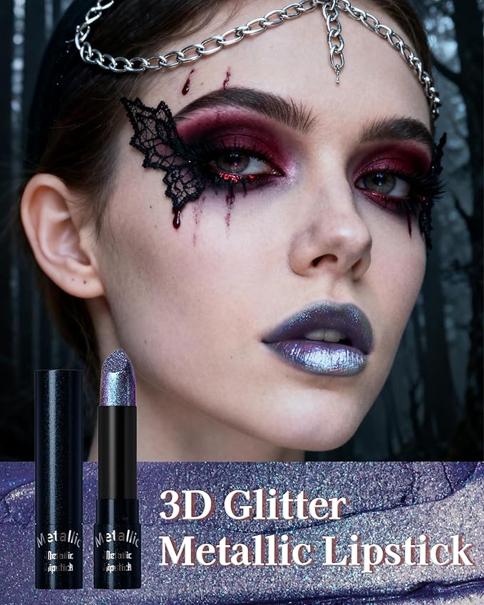 Glitter Metallic Shimmer Lipstick, Blue Lipstick Long Lasting, Diamond High Pigmented Shiny Metallic Lip Stick, Non-sticky Sparkly Lipsticks for Women Christmas Makeup-14 Blue