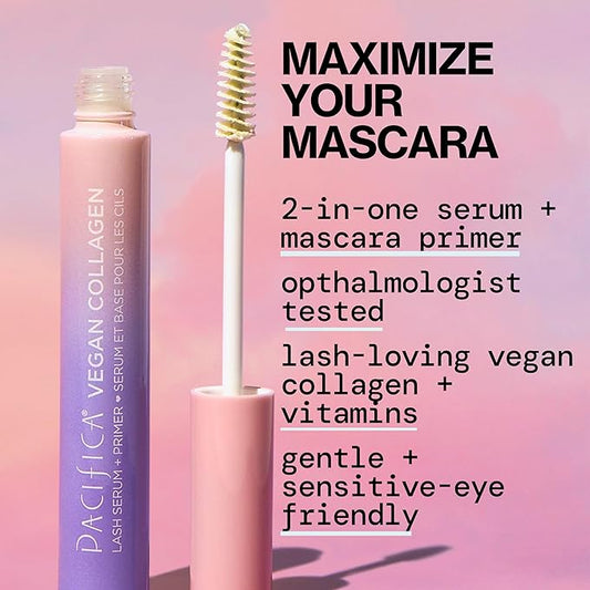 Pacifica Beauty, Activist Volume & Curl Black Mascara, Vegan Collagen Lash Serum & Clear Mascara Primer, Lengthening + Volumizing, Clean Makeup, Glass, Value Pack, Silicone Free, Vegan & Cruelty Free