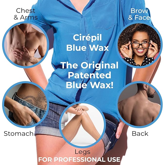 Cirepil - Blue - 400g / 14.11 oz Hard Wax Tin - Face & Body Wax, Unscented & No Strip Needed - Perfect for Sensitive Skin & Brazilian Waxing - Fluid Gel Texture, Easy Hair-Removal