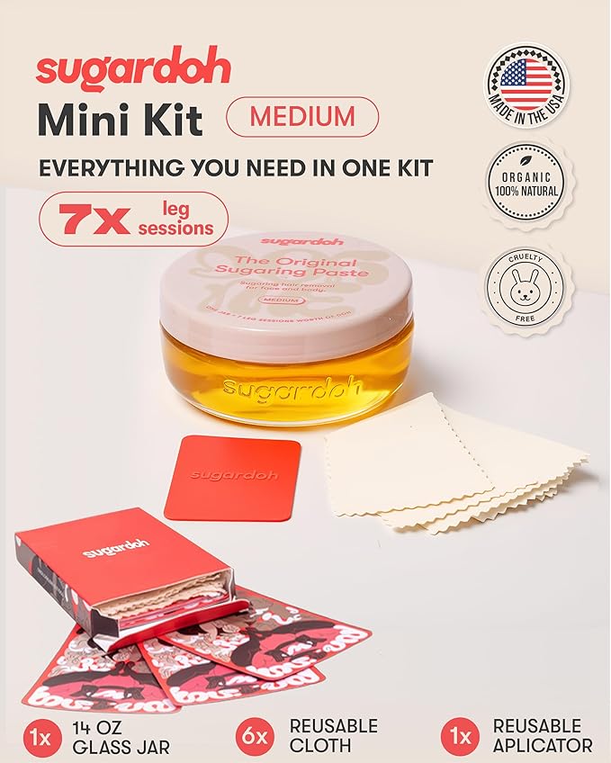 Sugardoh Sugar Waxing Kit for Women As Seen On Shark Tank (Vintage Kit Medium) - Face, Arms, & Legs - Sugar Wax Hair Removal - Sugaring Tiktok Products - Bikini Wax Kit for Women - Sugaring Kit