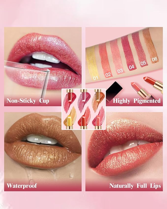 Metallic Coral Changing Shimmer Lipstick for Women,3D Shine High Impact Long Lasting Hydrating Transfer Proof Lipstick,Creamy Matte Non Sticky Plumping Lip Gloss,Full Coverage Lip Color Makeup Gift 02