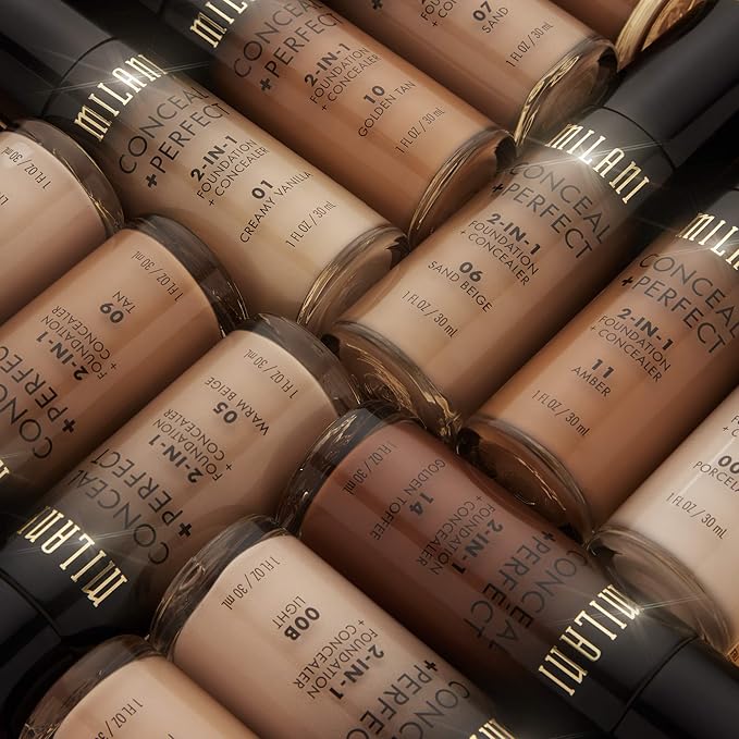 Milani Conceal + Perfect 2-in-1 Foundation + Concealer for a Flawless Complexion, Under Eye Corrector, Cover Redness and Imperfections, Waterproof and Sweatproof - Porcelain