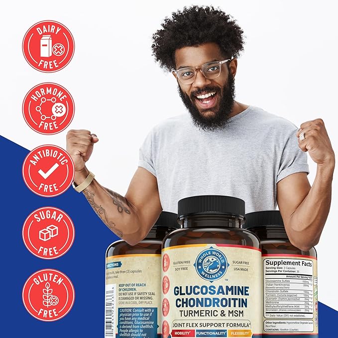 Advanced Joint Support Supplement with Glucosamine Chondroitin MSM Turmeric Boswelia. Supports Inflammatory Response, Discomfort Relief for Knees Hands Back & Joints. NSF Certified, USA Made. 90 Count