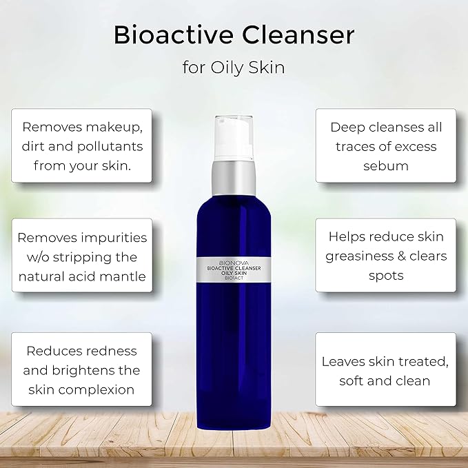 BIONOVA Bioactive Cleanser Oily Skin - Non-Foaming Facial Cleanser Provides a Gentle Deep Clean and Eliminates Excess Oil Face Wash (4.5 fl oz)