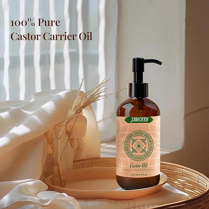 100% Pure Castor Oil – Cold-Pressed Carrier Oil for Hair, Skin, Scalp & Lashes – Nourishing Oil for Hot Oil Treatment, Brow & Nail Care, Thick Texture for Deep Moisture, 236ml / 8 fl oz
