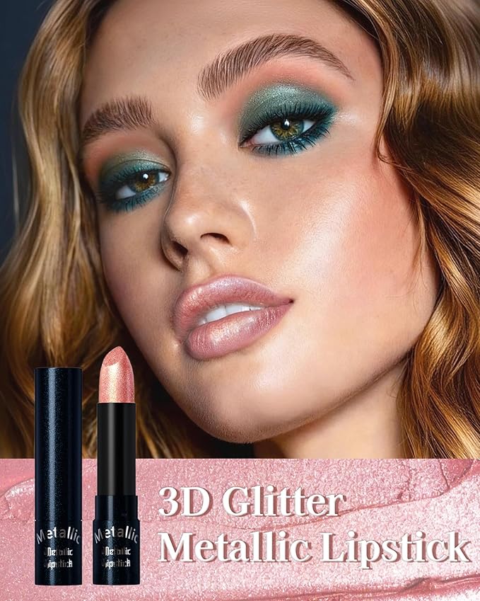 Glitter Metallic Shimmer Lipstick, Light Nude Pink Lipstick Long Lasting, Diamond High Pigmented Shiny Metallic Lip Stick, Non-sticky Sparkly Lipsticks for Women Christmas Makeup-01 Light Nude Pink