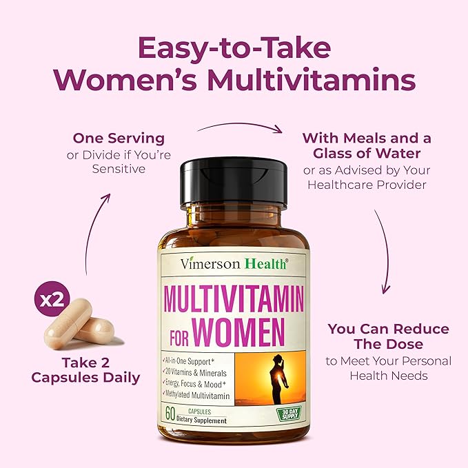 Multivitamin for Women – Methylated Womens Multivitamins & Multiminerals Capsules with Vitamin B12, A, D, C, Zinc, Magnesium & More for Complete Daily Support – Trusted Bioavailable Vitamins for Women